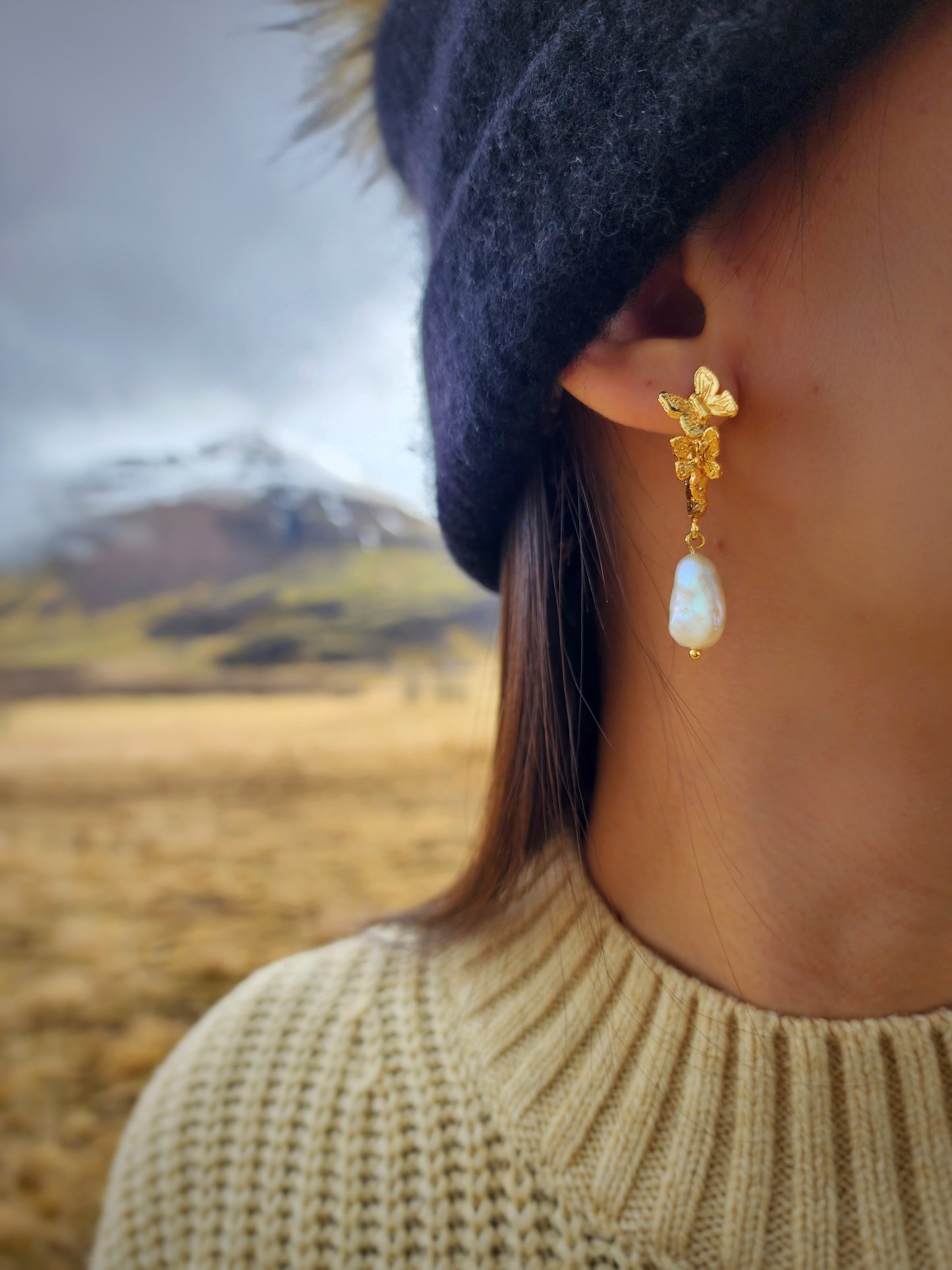 Freshwater Pearl Butterfly Earrings