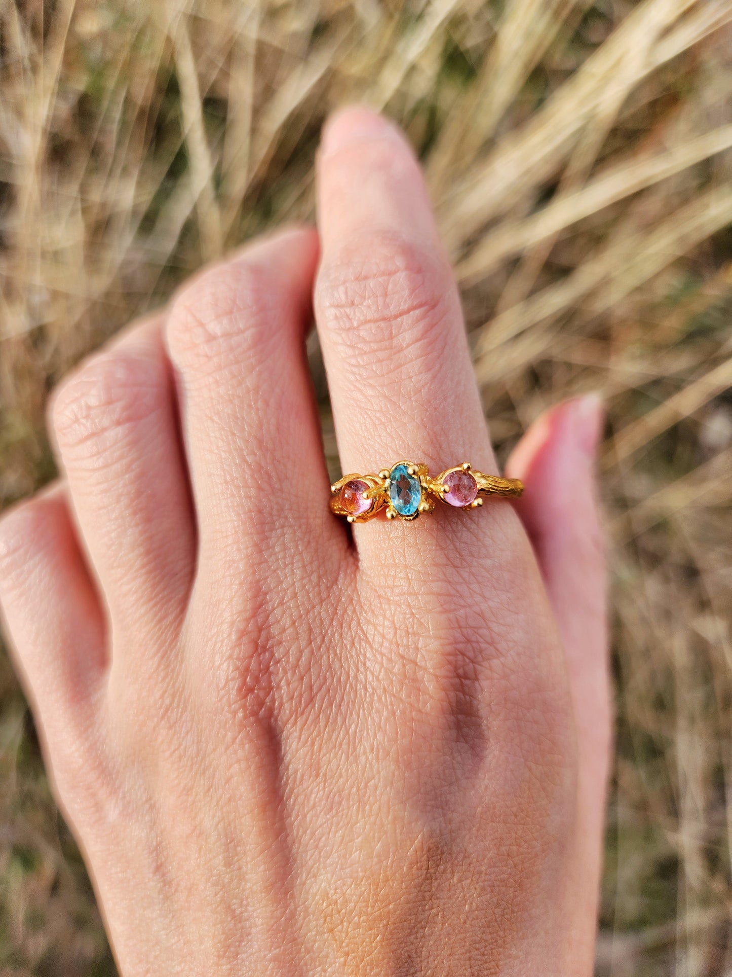 Triple Gemstone Ring - assorted gemstones