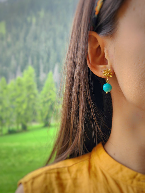 Amazonite Alpine Flower Earrings - Gold Vermeil