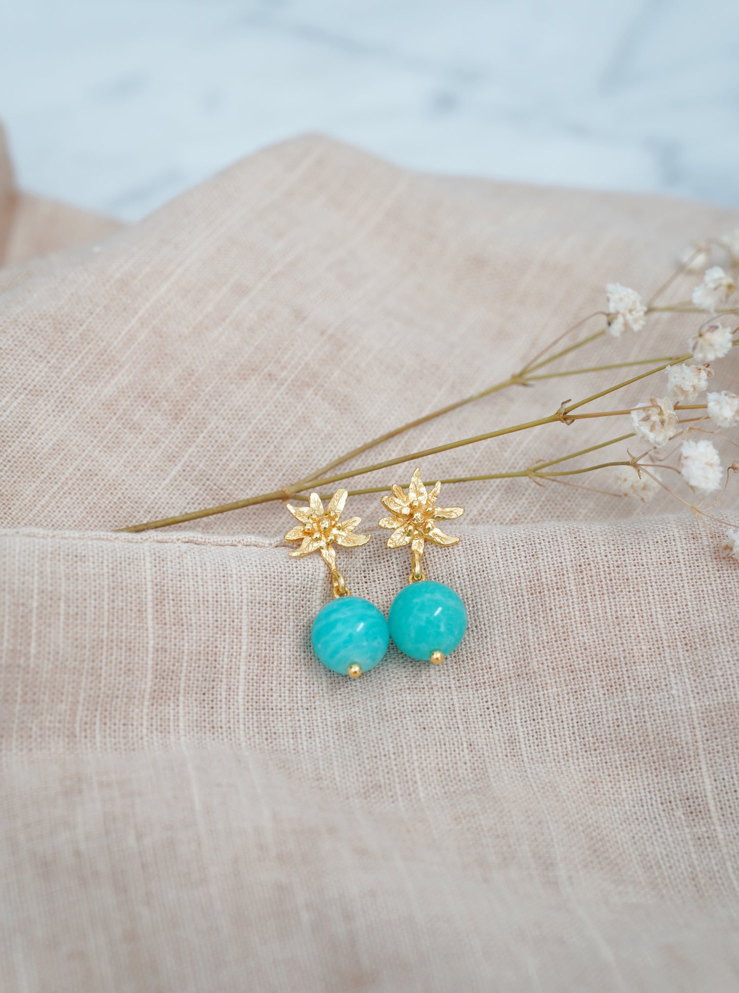 Amazonite Alpine Flower Earrings - Gold Vermeil