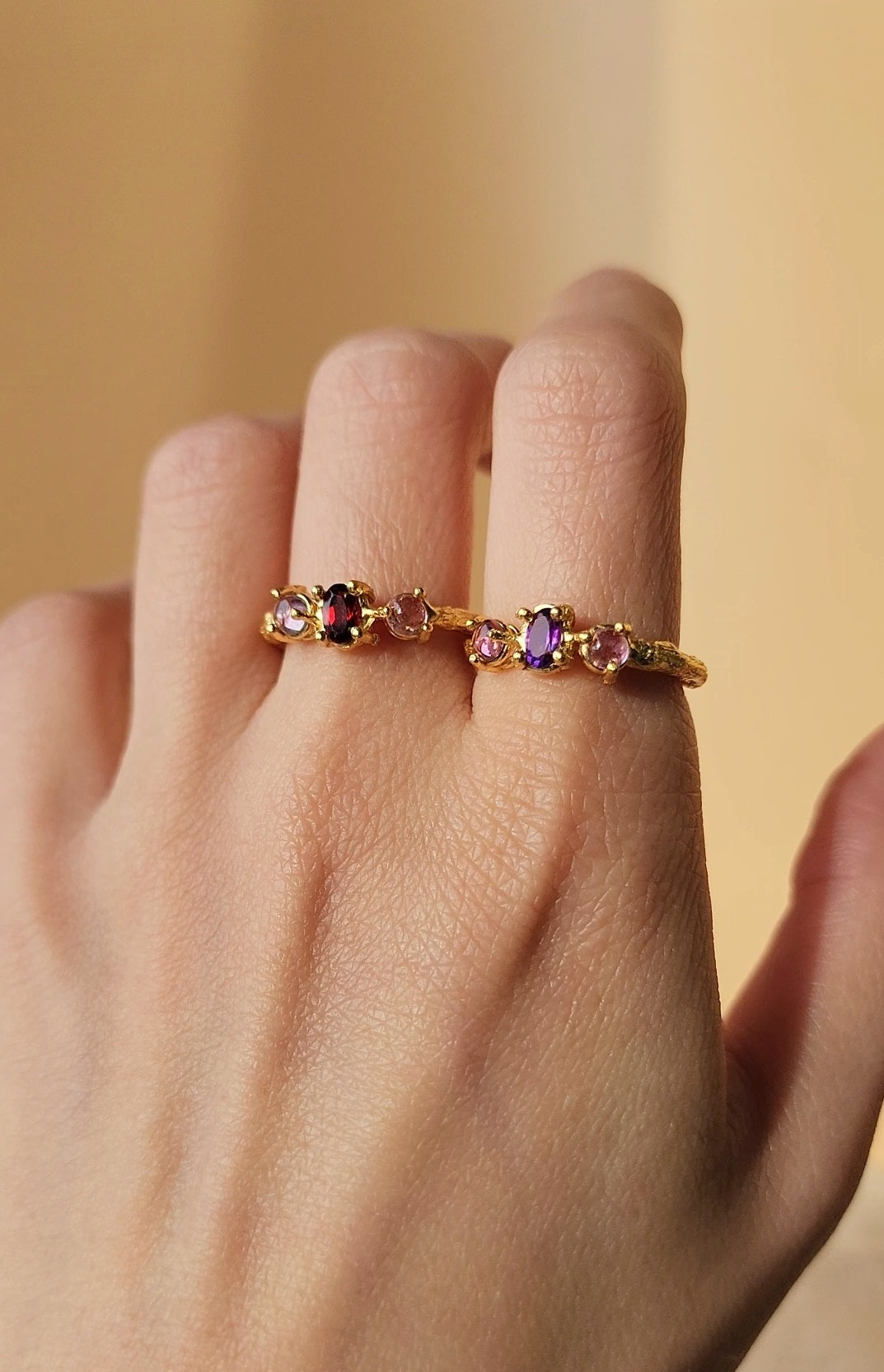 Astra Triple Gemstone Ring - Amethyst or Garnet
