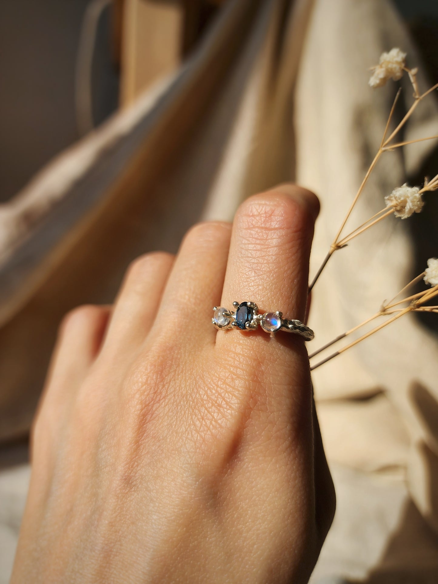 Astra triple gemstone ring - Topaz and Moonstone (Silver)