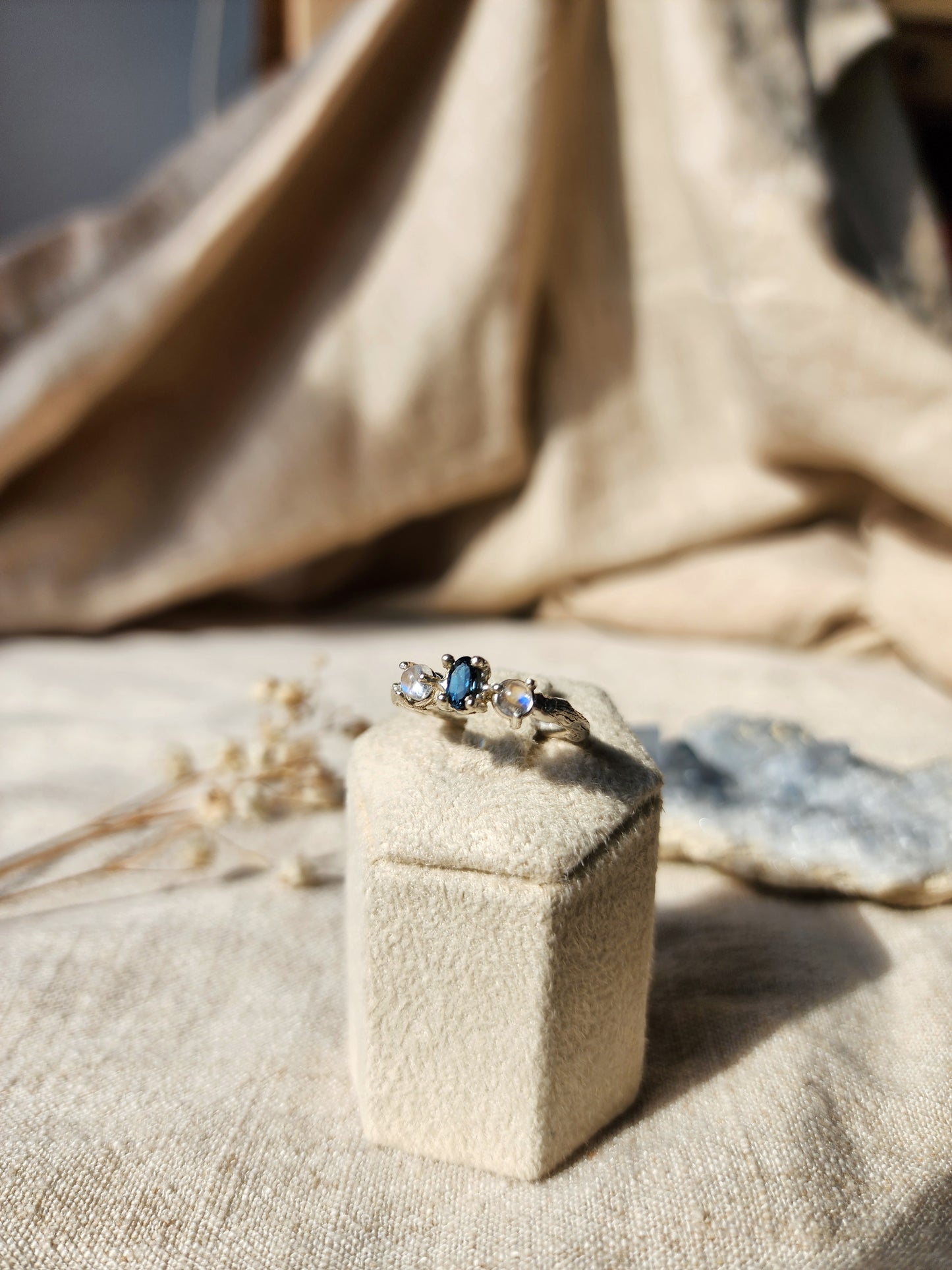 Astra triple gemstone ring - Topaz and Moonstone (Silver)