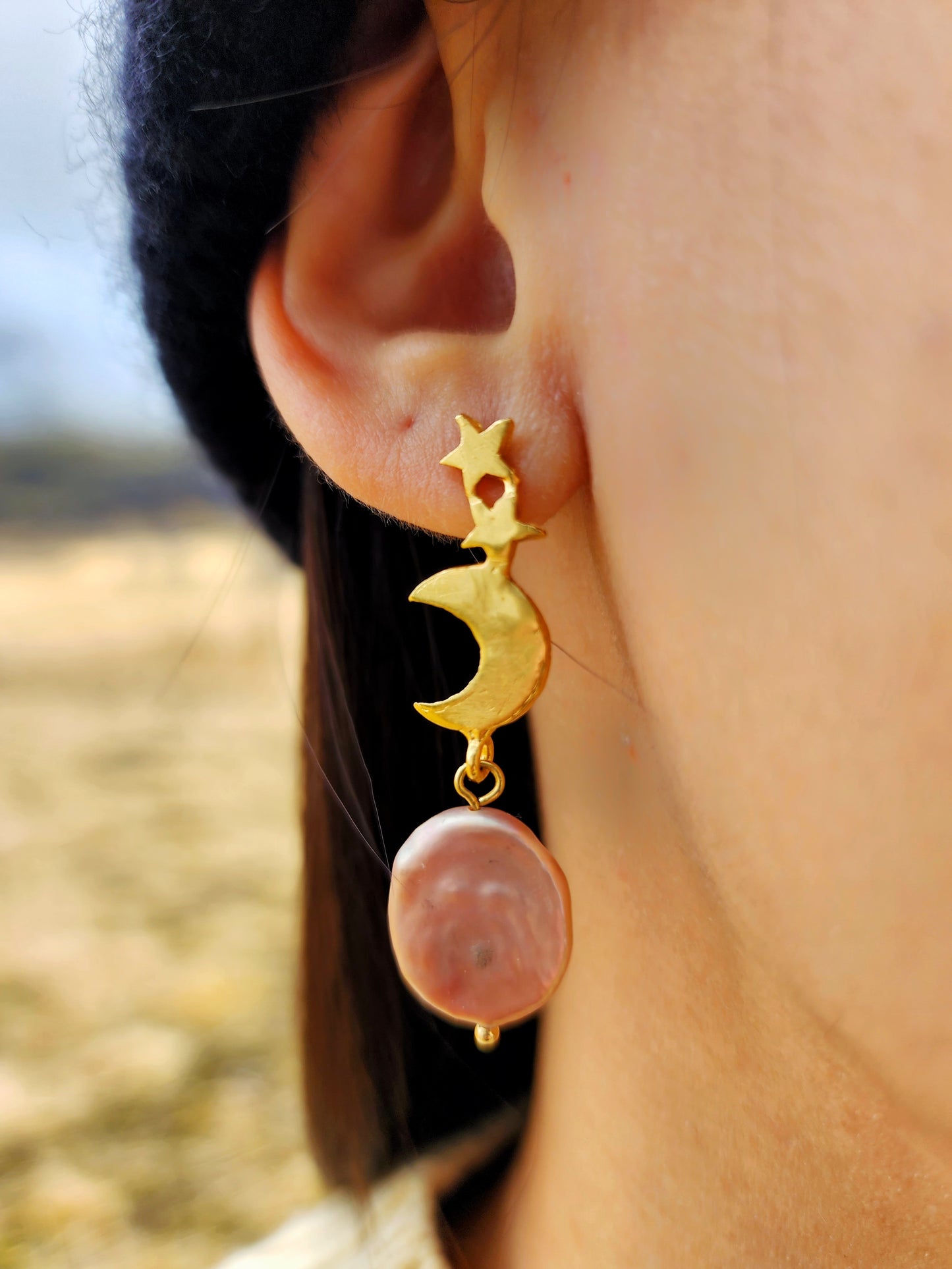 Pink Aurora Galaxy Earrings - Gold Vermeil