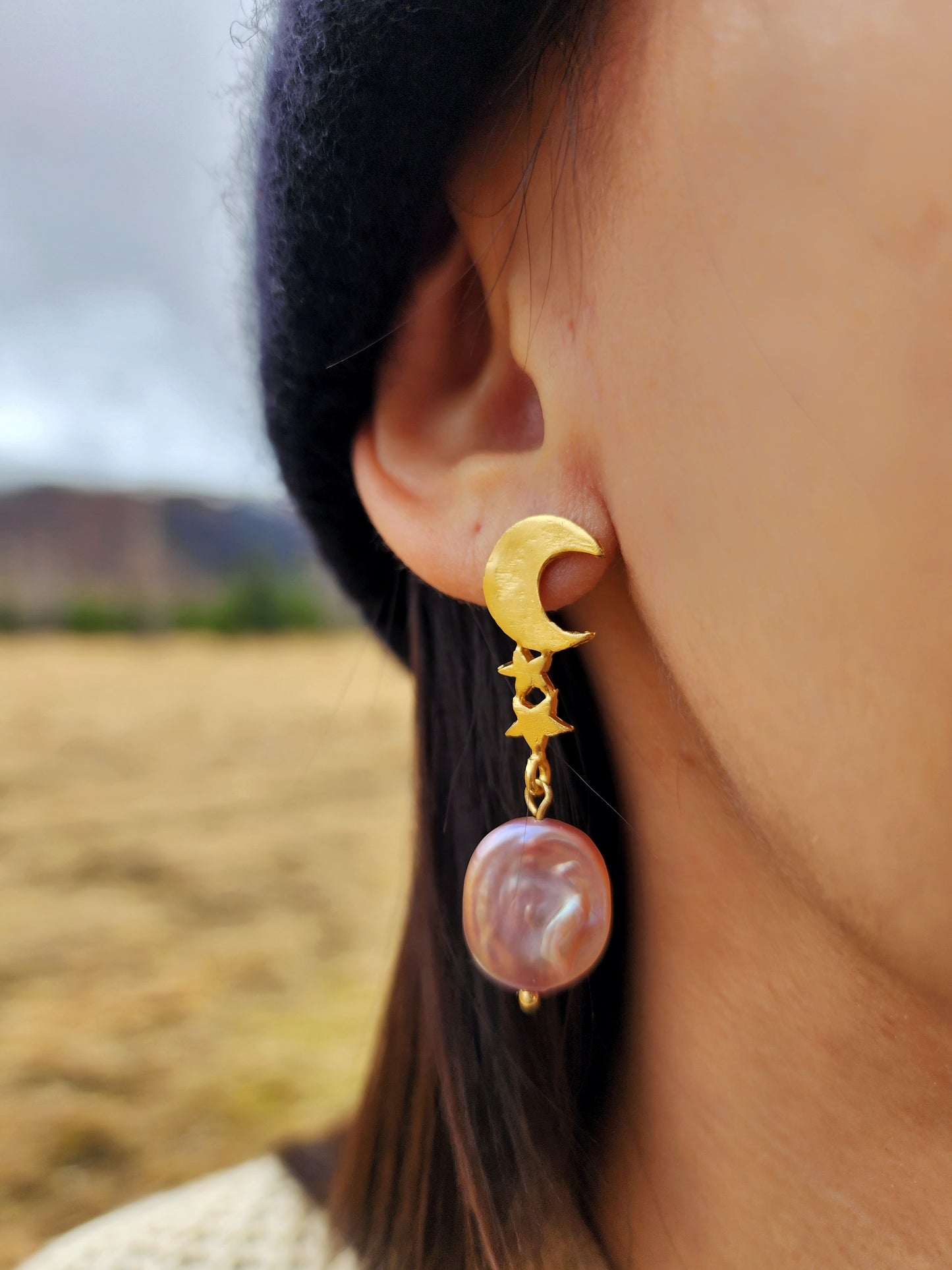 Pink Aurora Galaxy Earrings - Gold Vermeil