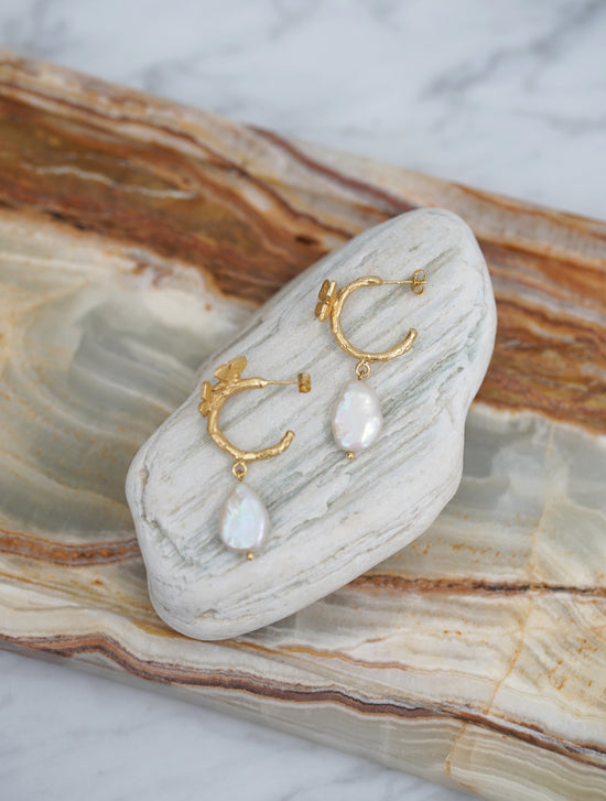 Freshwater Pearl Butterfly Earrings - Gold Vermeil