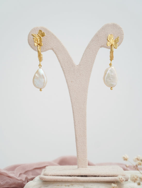 Freshwater Pearl Butterfly Earrings - Gold Vermeil