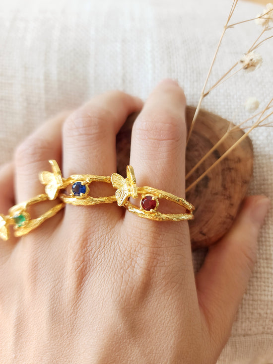 Ruby Butterfly Ring - Gold Vermeil