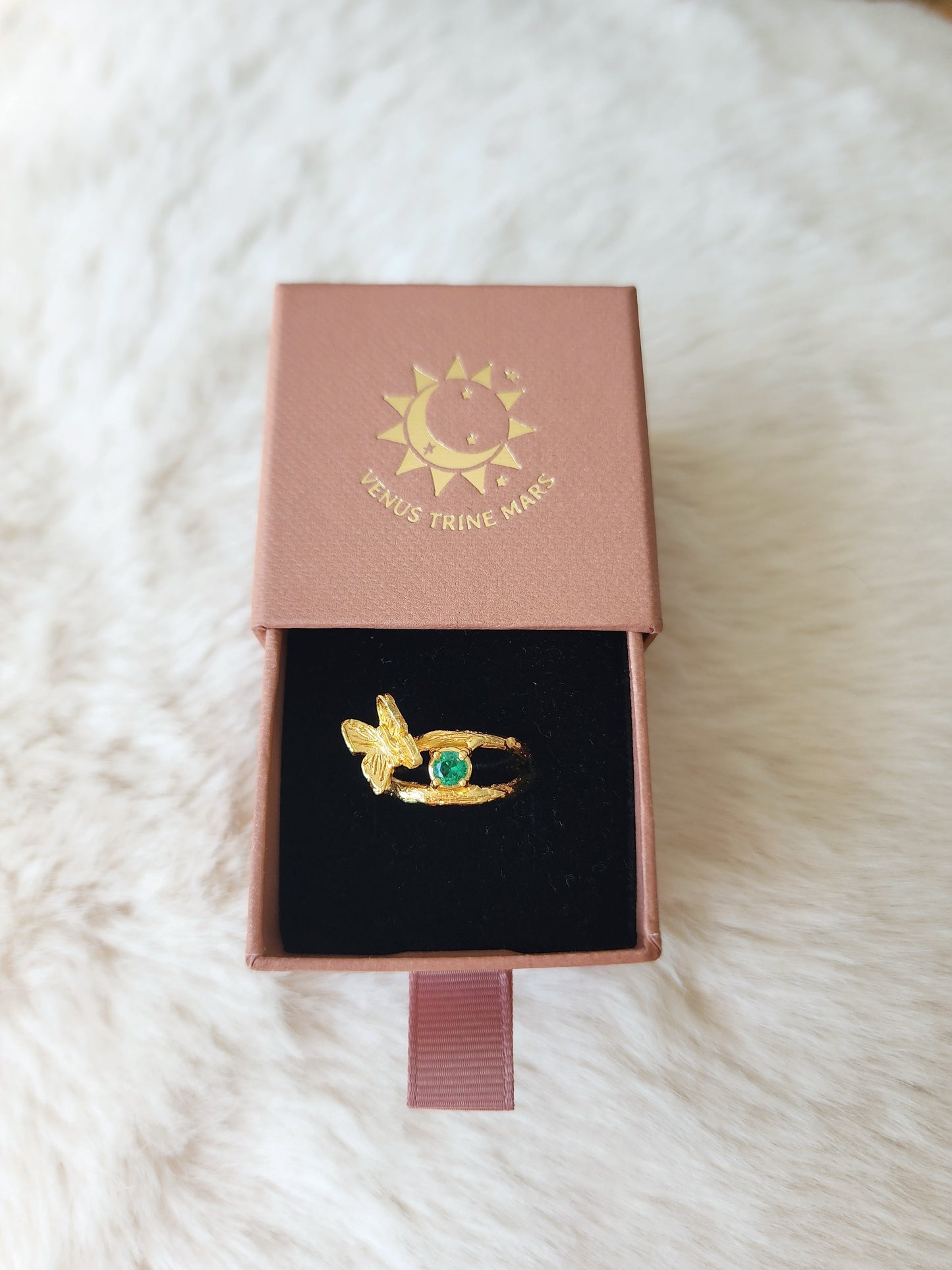 Emerald  Butterfly Ring - Gold Vermeil