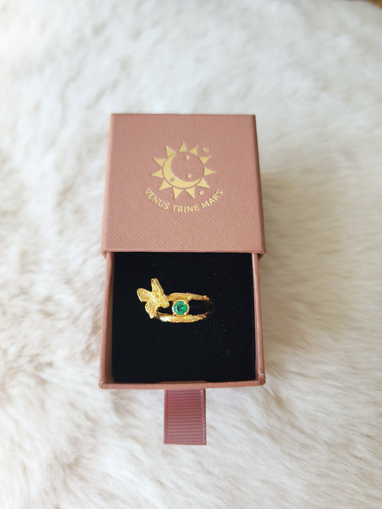 Emerald  Butterfly Ring - Gold Vermeil