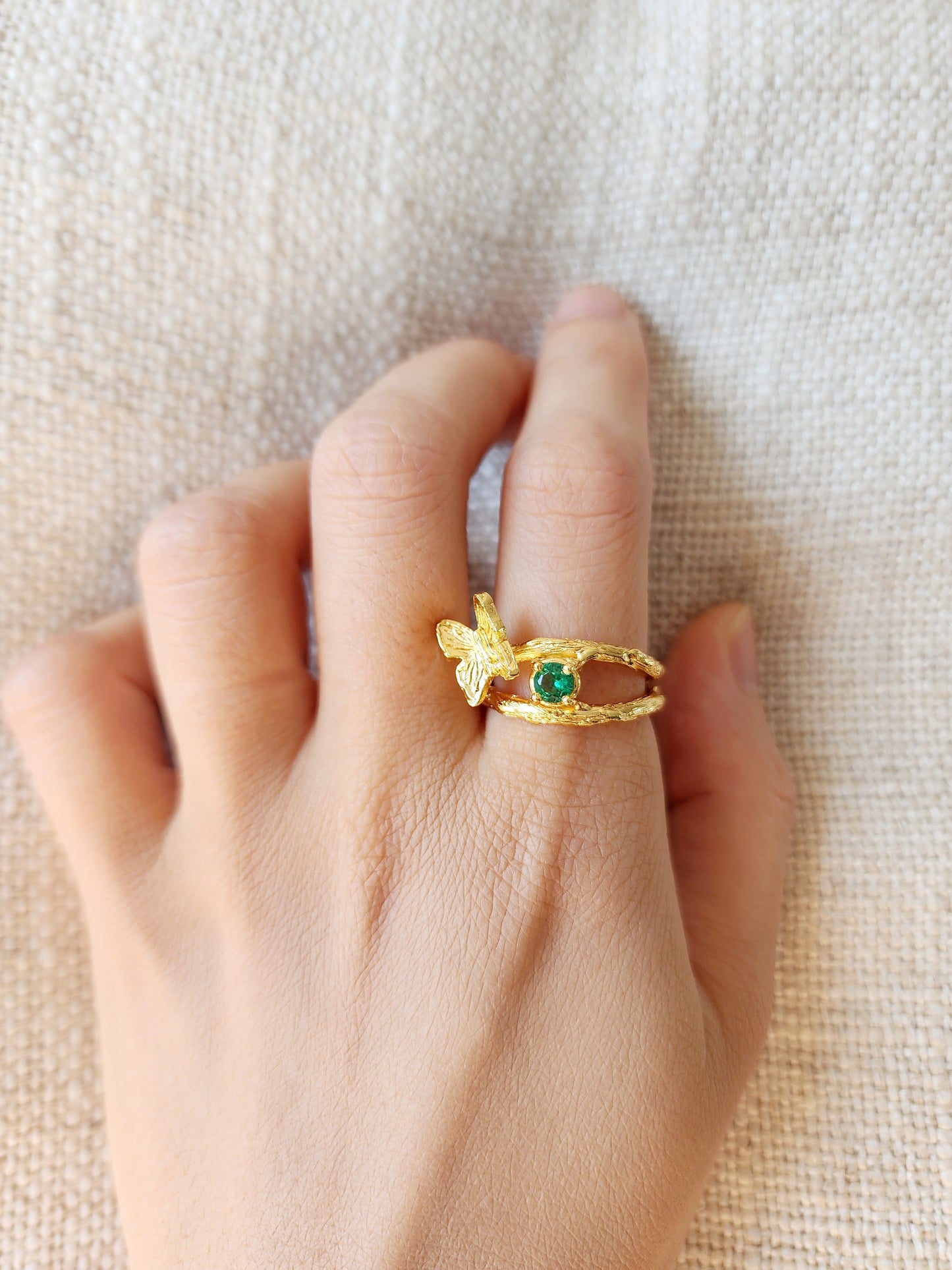 Emerald  Butterfly Ring - Gold Vermeil