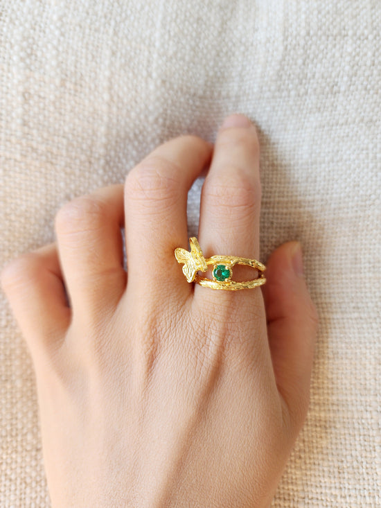 Emerald  Butterfly Ring - Gold Vermeil
