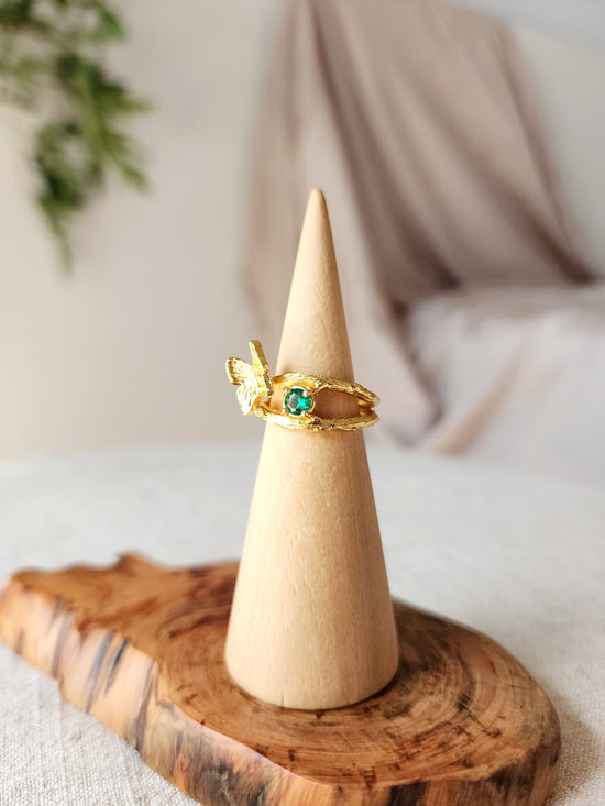 Emerald  Butterfly Ring - Gold Vermeil