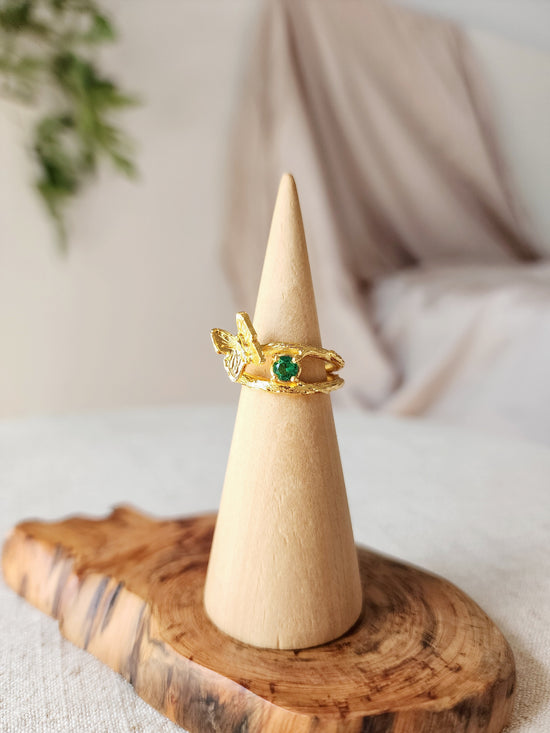 Emerald  Butterfly Ring - Gold Vermeil