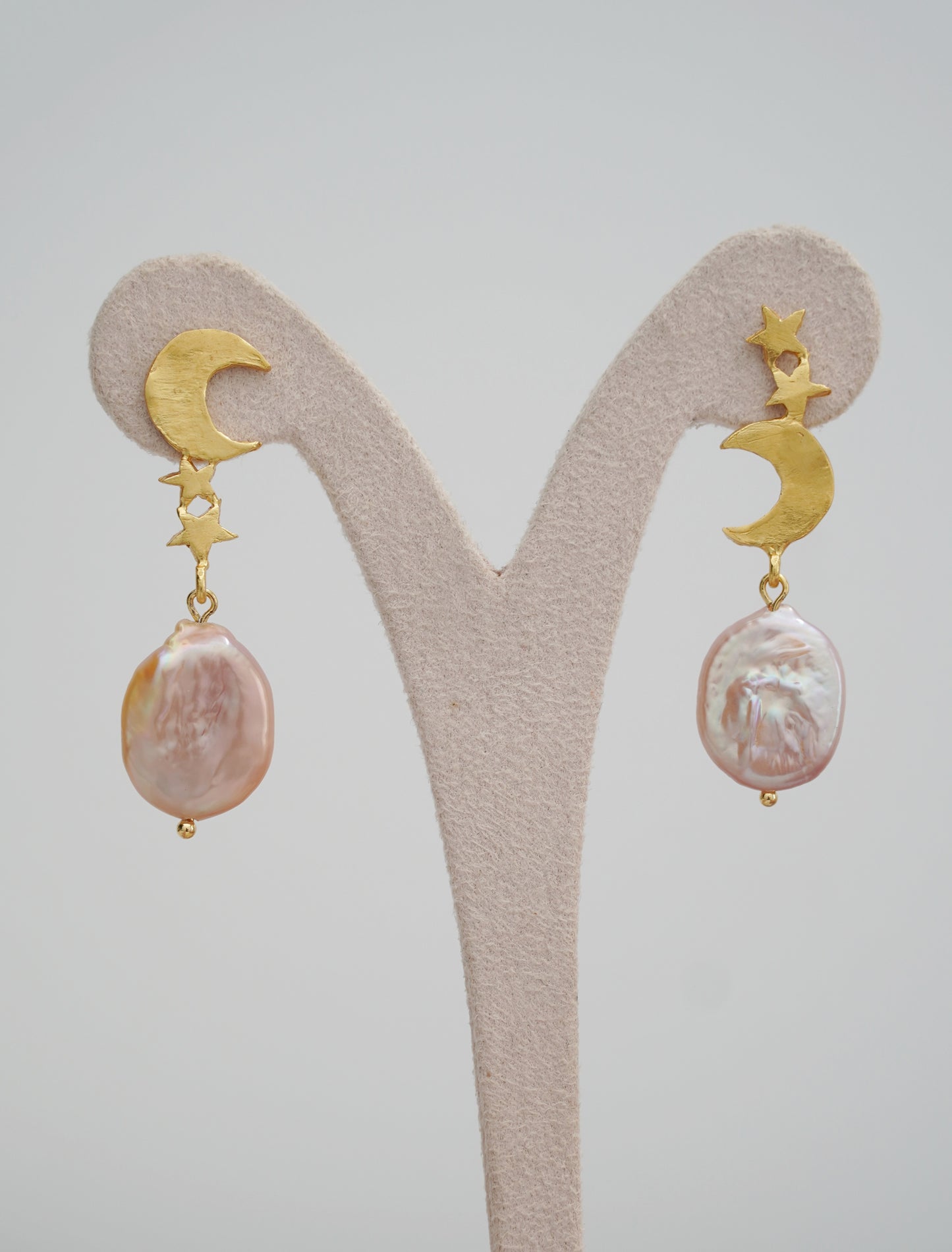 Pink Aurora Baroque Pearl Earrings - Gold Vermeil