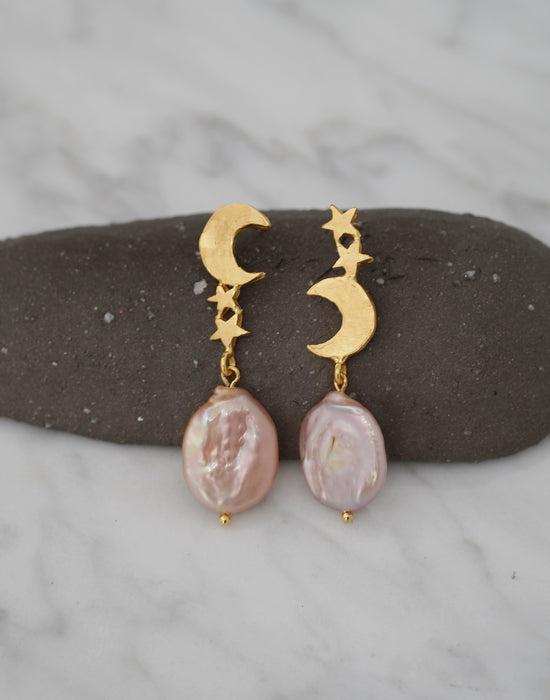 Pink Aurora Baroque Pearl Earrings - Gold Vermeil