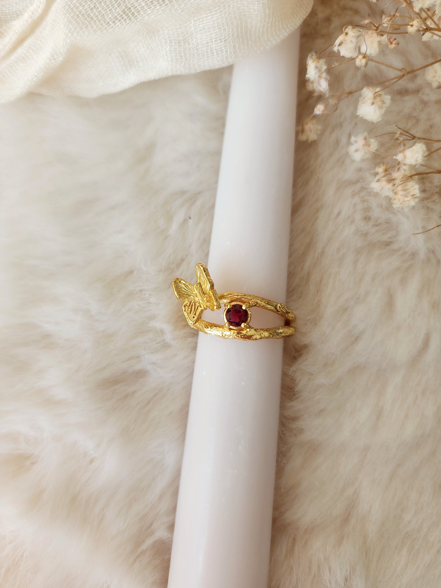 Ruby Butterfly Ring - Gold Vermeil