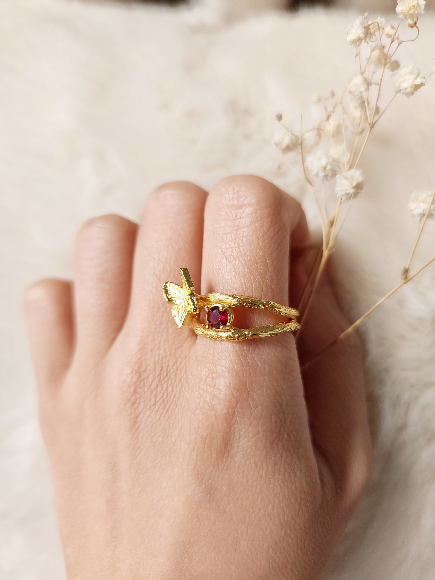 Ruby Butterfly Ring - Gold Vermeil
