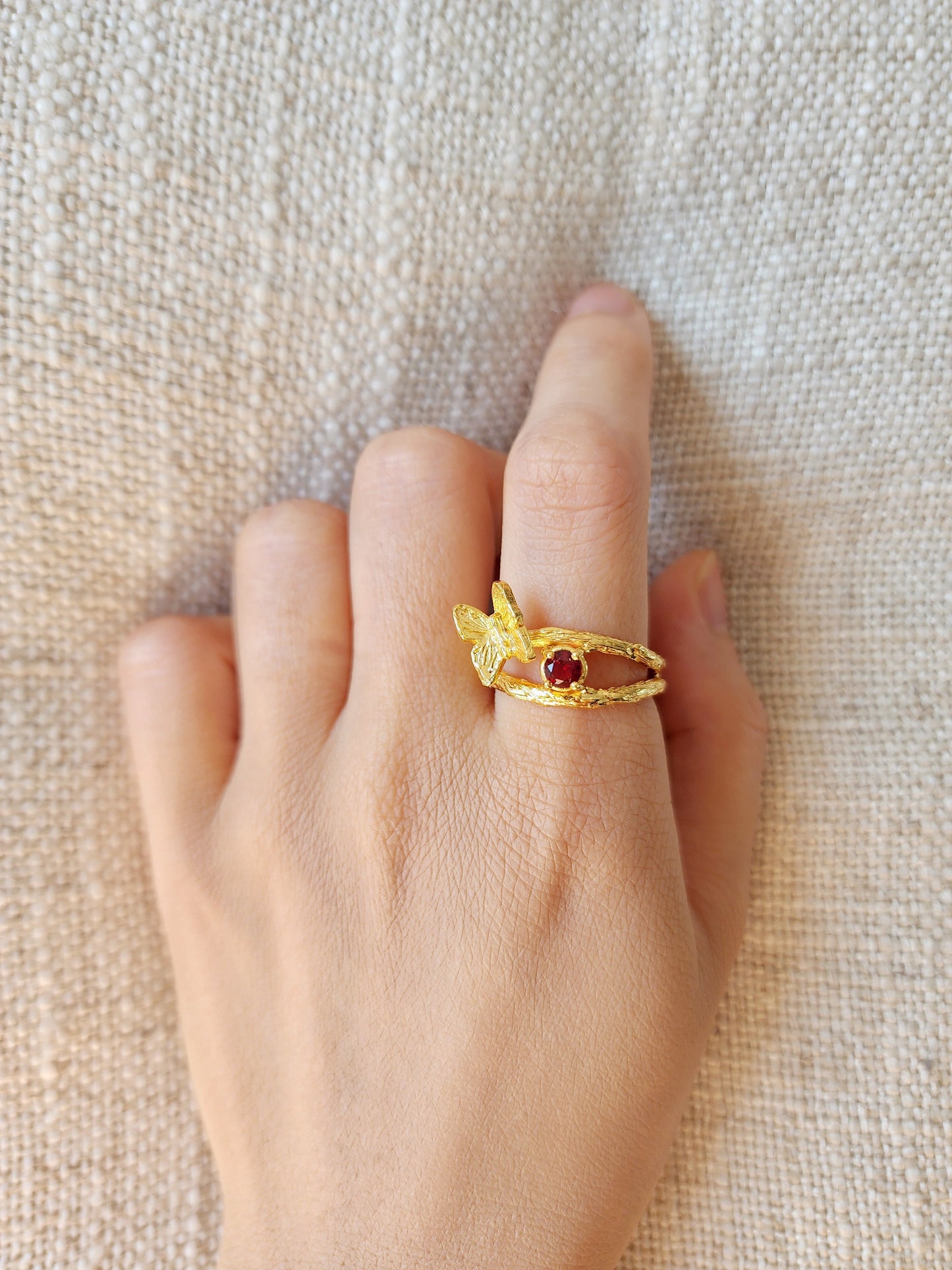 Ruby Butterfly Ring - Gold Vermeil