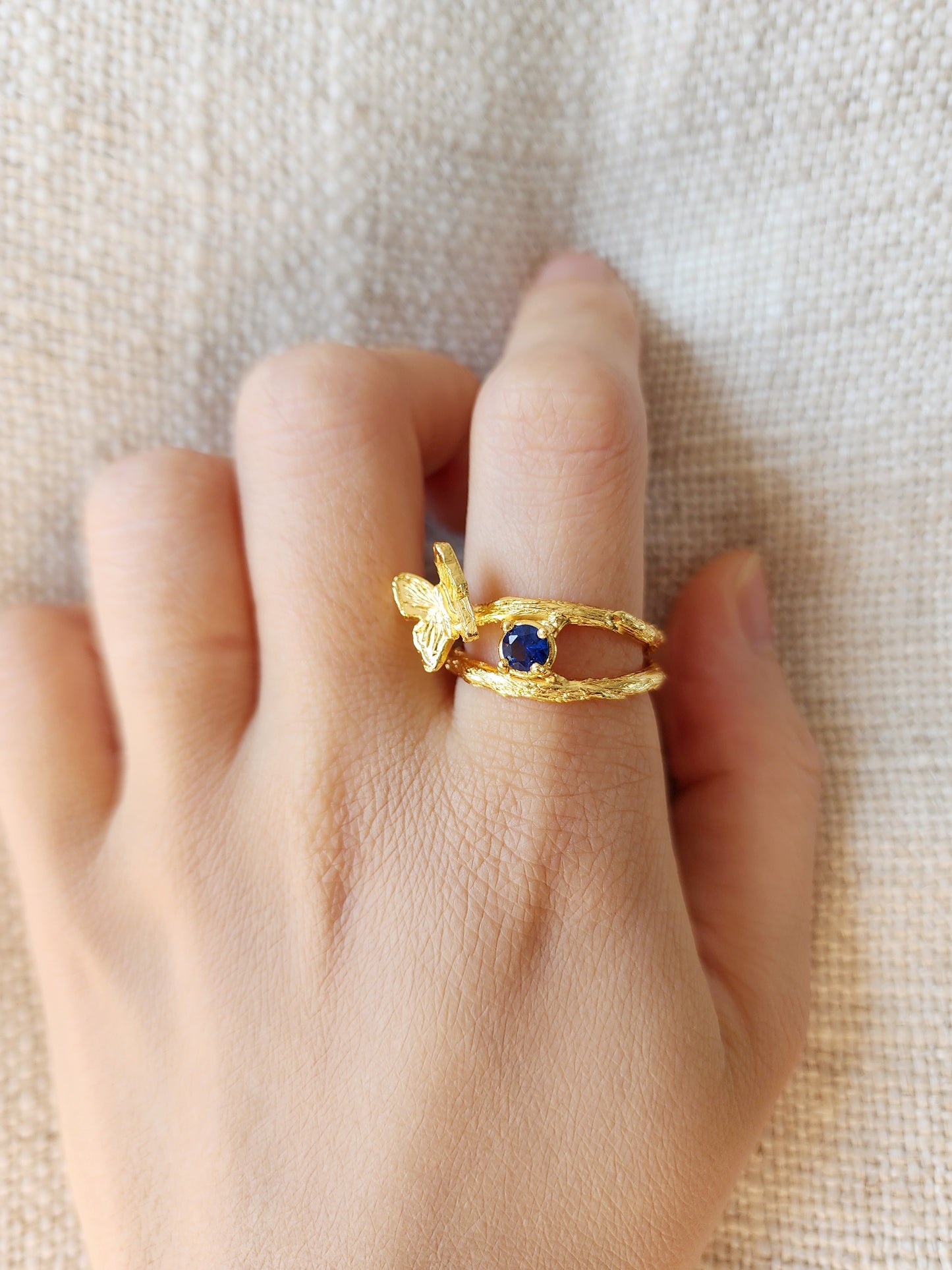 Sapphire Butterfly Ring - Gold Vermeil