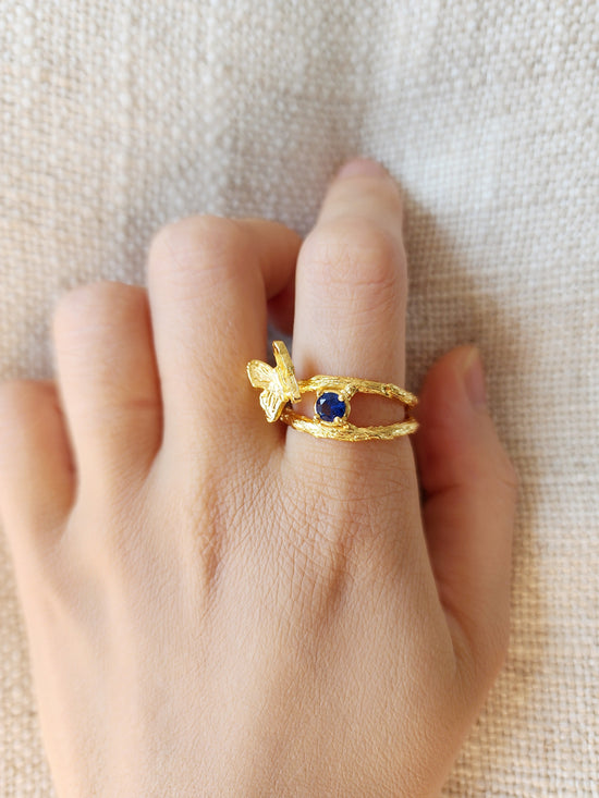 Sapphire Butterfly Ring - Gold Vermeil
