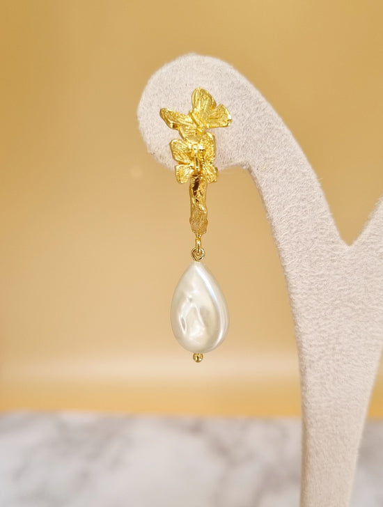 Freshwater Pearl Butterfly Earrings - Gold Vermeil