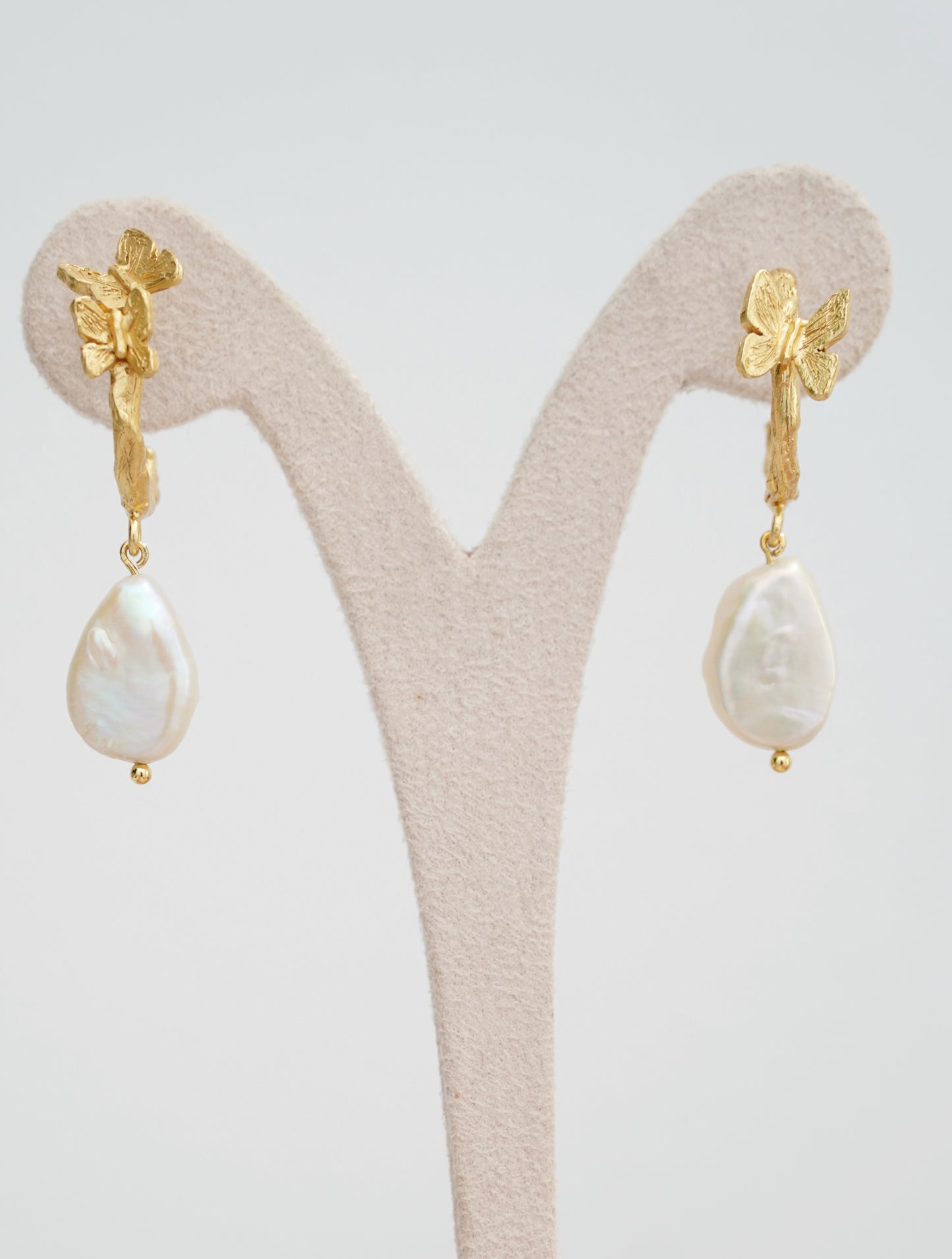 Freshwater Pearl Butterfly Earrings - Gold Vermeil