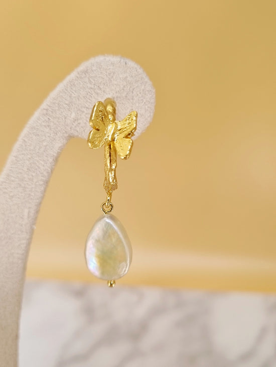 Freshwater Pearl Butterfly Earrings - Gold Vermeil