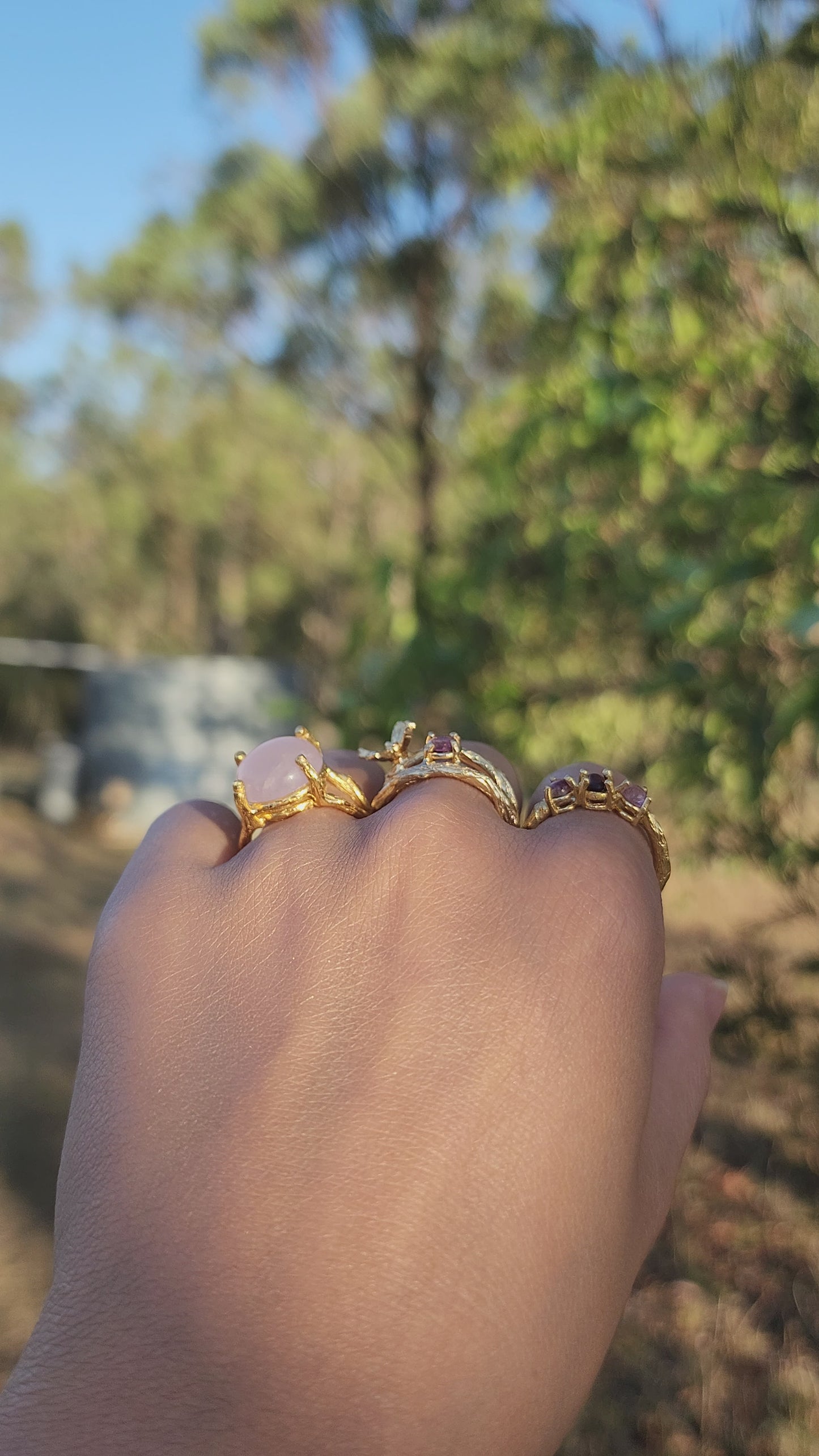 Load and play video in Gallery viewer, Astra Triple Gemstone Ring - Amethyst or Garnet
