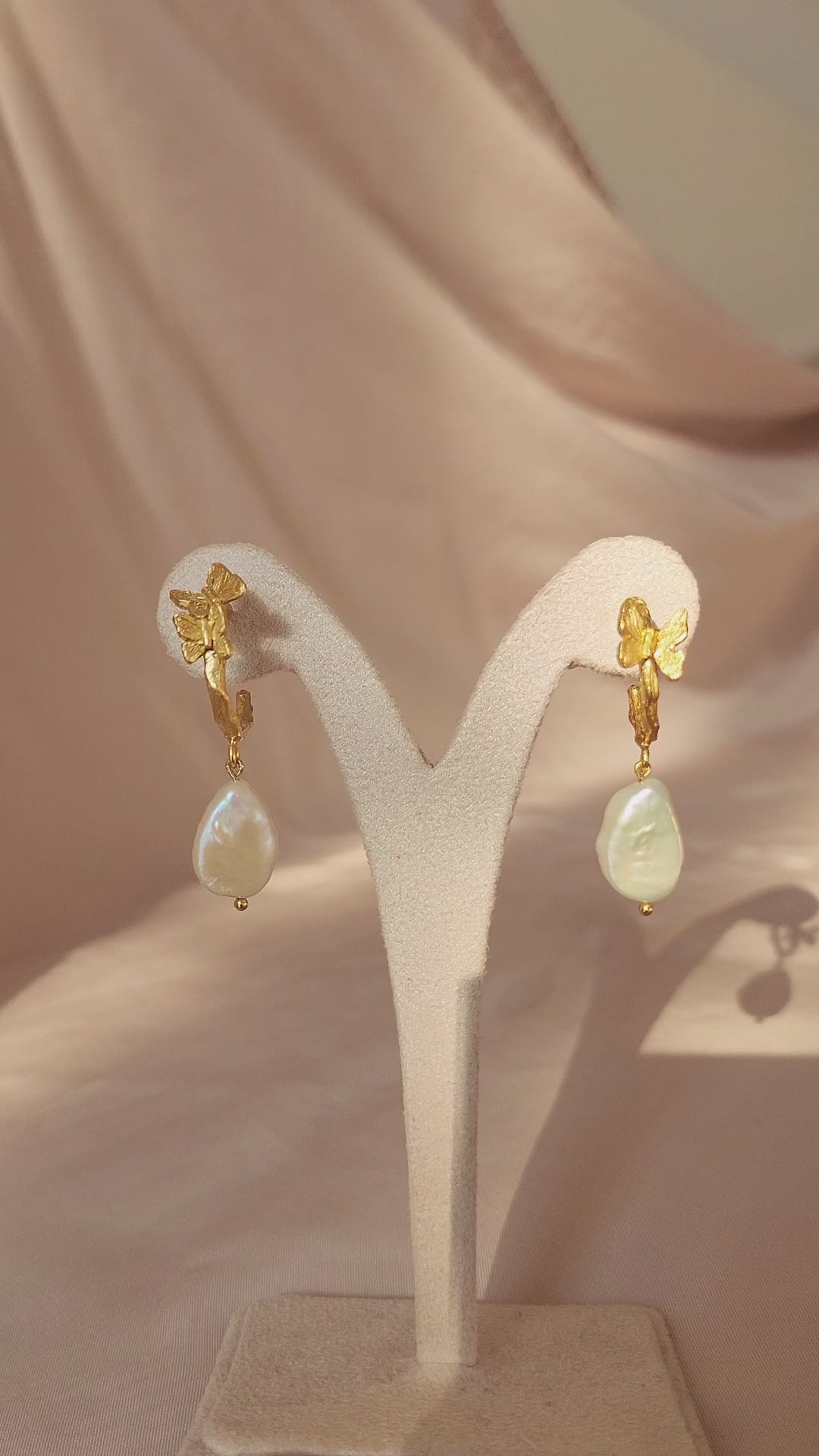 Load and play video in Gallery viewer, Freshwater Pearl Butterfly Earrings
