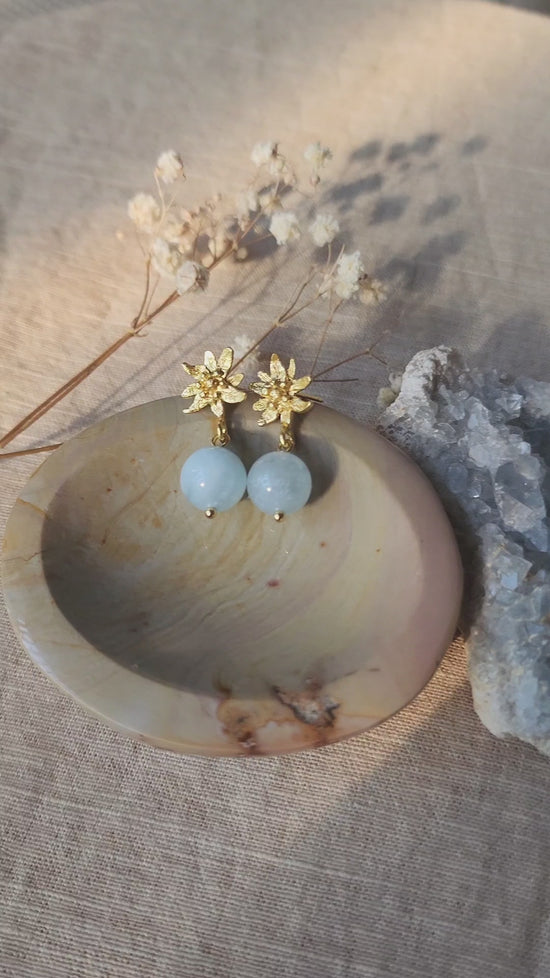 Load and play video in Gallery viewer, Aquamarine Alpine Flower earrings
