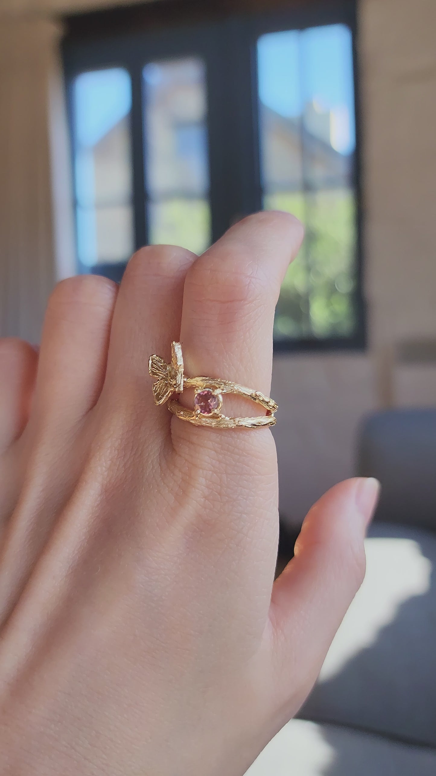 Load and play video in Gallery viewer, Butterfly Landing Ring - Pink Tourmaline
