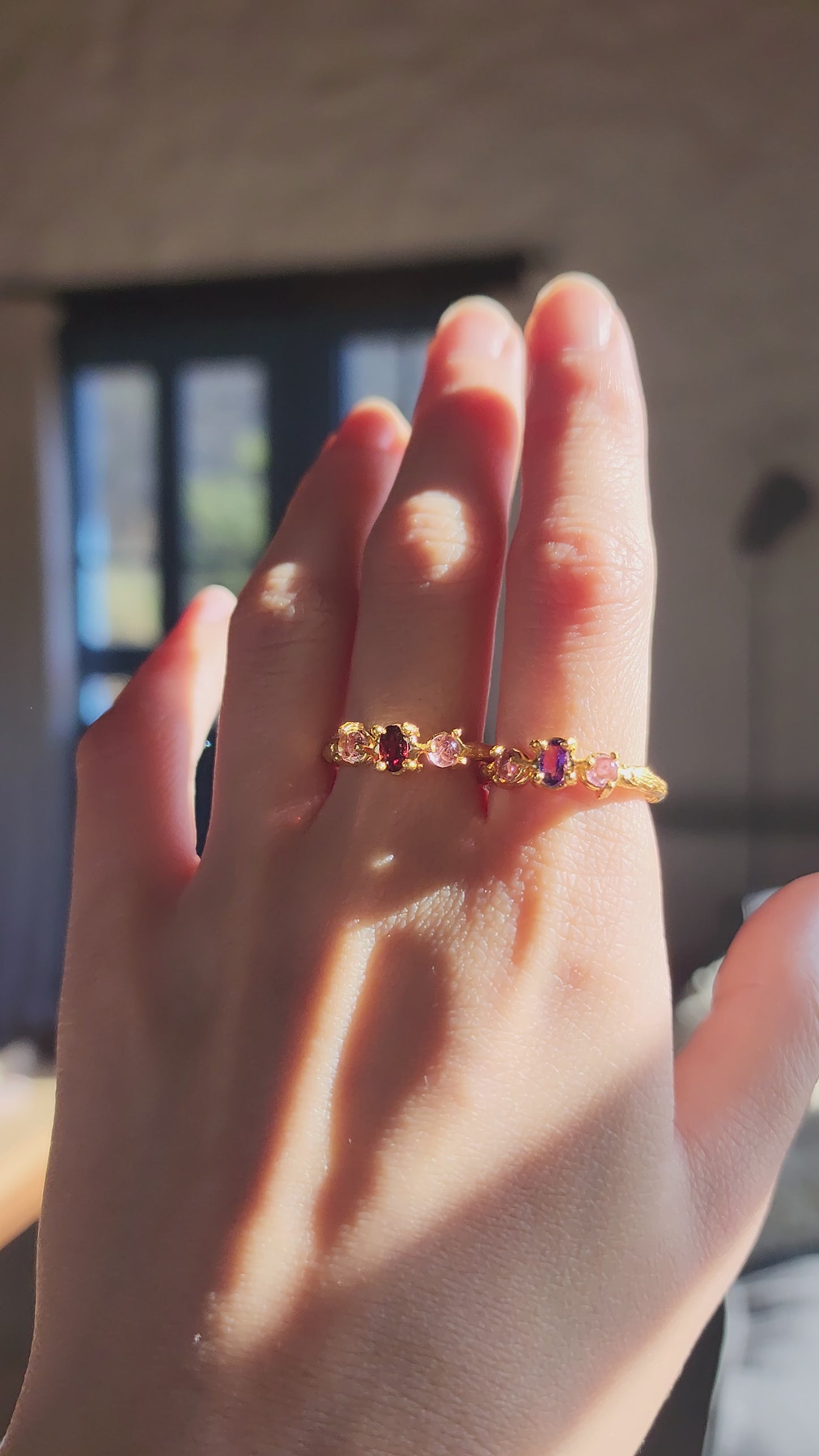 Load and play video in Gallery viewer, Astra Triple Gemstone Ring - Amethyst or Garnet
