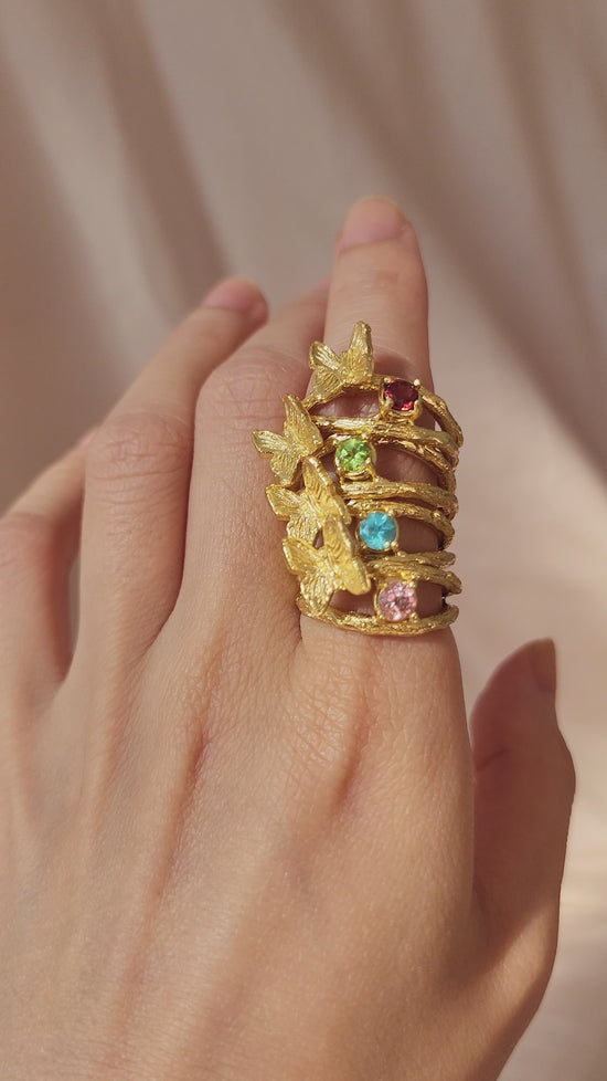 Load and play video in Gallery viewer, Butterfly Ring (Variety of gemstones)
